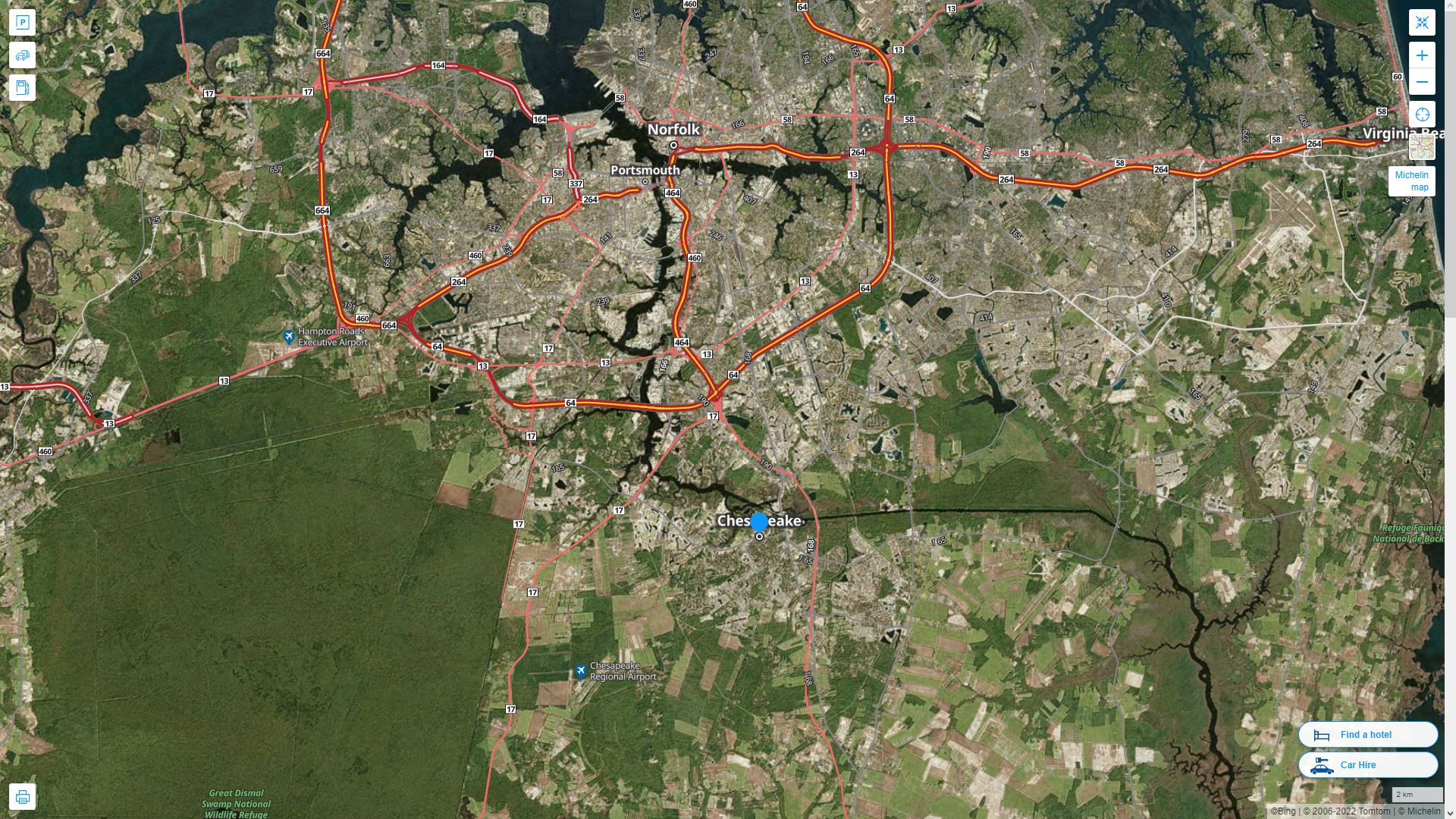 Chesapeake Virginia Highway and Road Map with Satellite View